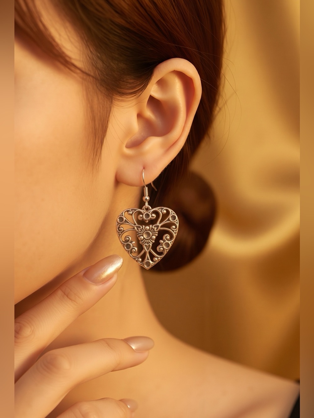 Silver Heart Earrings Art Nouveau Romantic Love Valentines Gift Silver NWT New